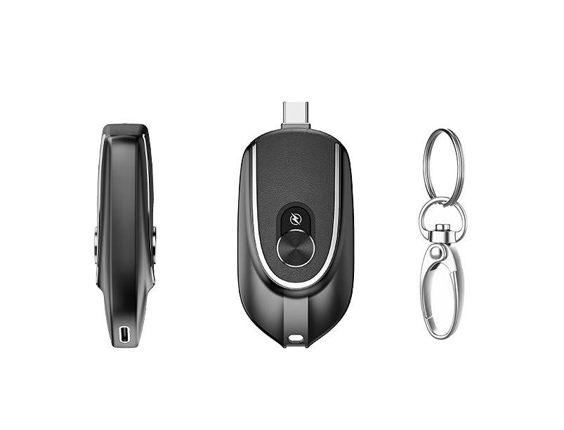 2 In 1 Mini Keychain Power Bank Keyring Hanging Buckle 2 Output Interfaces 5V 1200MAH Backup Power Bank Retractable Plug Waterproof Phone Charging Accessories